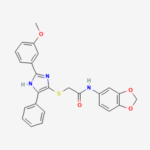 molecular formula C25H21N3O4S B2641557 N-(2H-1,3-BENZODIOXOL-5-YL)-2-{[2-(3-METHOXYPHENYL)-5-PHENYL-1H-IMIDAZOL-4-YL]SULFANYL}ACETAMIDE CAS No. 865657-53-0