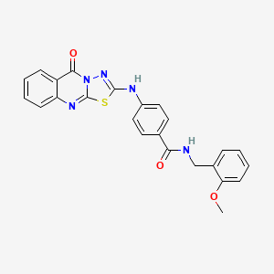molecular formula C24H19N5O3S B2641573 N-[(2-methoxyphenyl)methyl]-4-({5-oxo-5H-[1,3,4]thiadiazolo[2,3-b]quinazolin-2-yl}amino)benzamide CAS No. 1114610-94-4