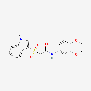 molecular formula C19H18N2O5S B2641601 N-(2,3-dihydrobenzo[b][1,4]dioxin-6-yl)-2-((1-methyl-1H-indol-3-yl)sulfonyl)acetamide CAS No. 686743-53-3