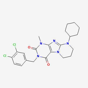 molecular formula C22H25Cl2N5O2 B2641687 9-cyclohexyl-3-[(3,4-dichlorophenyl)methyl]-1-methyl-1H,2H,3H,4H,6H,7H,8H,9H-pyrimido[1,2-g]purine-2,4-dione CAS No. 850189-13-8