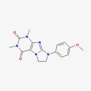 molecular formula C16H17N5O3 B2641702 7,8-Dihydro-8-(p-methoxyphenyl)-1,3-dimethyl-1H-imidazo[2,1-f]purine-2,4(3H,6H)-dione CAS No. 28557-28-0