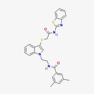 molecular formula C28H26N4O2S2 B2641703 N-(2-(3-((2-(benzo[d]thiazol-2-ylamino)-2-oxoethyl)thio)-1H-indol-1-yl)ethyl)-3,5-dimethylbenzamide CAS No. 532974-47-3