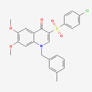 molecular formula C25H22ClNO5S B2641713 3-(4-chlorobenzenesulfonyl)-6,7-dimethoxy-1-[(3-methylphenyl)methyl]-1,4-dihydroquinolin-4-one CAS No. 866808-97-1