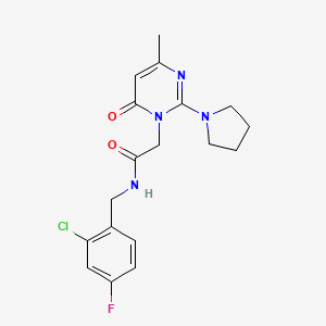 molecular formula C18H20ClFN4O2 B2641717 N-[(2-chloro-4-fluorophenyl)methyl]-2-[4-methyl-6-oxo-2-(pyrrolidin-1-yl)-1,6-dihydropyrimidin-1-yl]acetamide CAS No. 1251559-93-9
