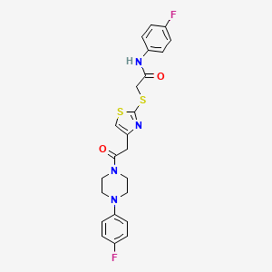 molecular formula C23H22F2N4O2S2 B2641833 N-(4-fluorophenyl)-2-((4-(2-(4-(4-fluorophenyl)piperazin-1-yl)-2-oxoethyl)thiazol-2-yl)thio)acetamide CAS No. 942000-86-4