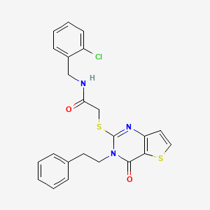 molecular formula C23H20ClN3O2S2 B2641857 N-(2-chlorobenzyl)-2-((4-oxo-3-phenethyl-3,4-dihydrothieno[3,2-d]pyrimidin-2-yl)thio)acetamide CAS No. 1787905-92-3