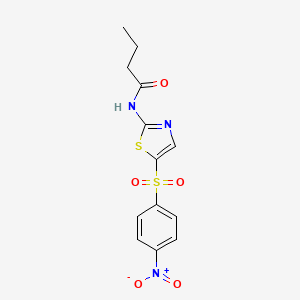 molecular formula C13H13N3O5S2 B2641867 N-(5-((4-nitrophenyl)sulfonyl)thiazol-2-yl)butyramide CAS No. 476293-77-3