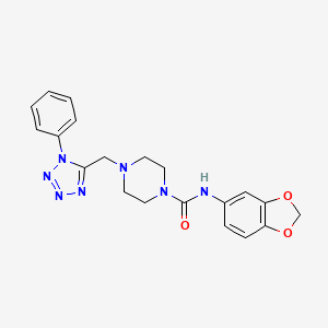 molecular formula C20H21N7O3 B2641868 N-(benzo[d][1,3]dioxol-5-yl)-4-((1-phenyl-1H-tetrazol-5-yl)methyl)piperazine-1-carboxamide CAS No. 1040651-79-3