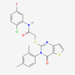 molecular formula C22H17ClFN3O2S2 B2641966 N-(2-chloro-5-fluorophenyl)-2-{[3-(2,4-dimethylphenyl)-4-oxo-3,4-dihydrothieno[3,2-d]pyrimidin-2-yl]sulfanyl}acetamide CAS No. 1260988-36-0