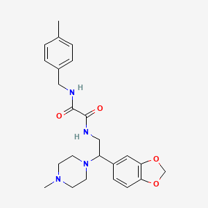 molecular formula C24H30N4O4 B2641989 N-[2-(2H-1,3-benzodioxol-5-yl)-2-(4-methylpiperazin-1-yl)ethyl]-N'-[(4-methylphenyl)methyl]ethanediamide CAS No. 896335-46-9