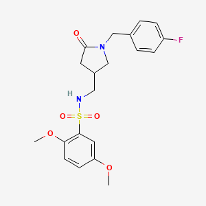 molecular formula C20H23FN2O5S B2641993 N-((1-(4-fluorobenzyl)-5-oxopyrrolidin-3-yl)methyl)-2,5-dimethoxybenzenesulfonamide CAS No. 954635-34-8