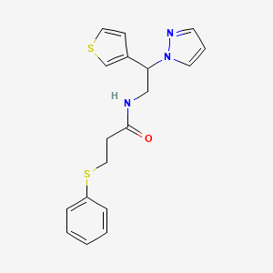 molecular formula C18H19N3OS2 B2642002 N-(2-(1H-pyrazol-1-yl)-2-(thiophen-3-yl)ethyl)-3-(phenylthio)propanamide CAS No. 2034493-47-3