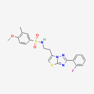 molecular formula C20H19FN4O3S2 B2642027 N-{2-[2-(2-fluorophenyl)-[1,2,4]triazolo[3,2-b][1,3]thiazol-6-yl]ethyl}-4-methoxy-3-methylbenzene-1-sulfonamide CAS No. 946206-50-4