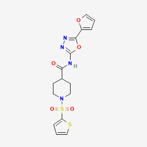 molecular formula C16H16N4O5S2 B2642033 N-(5-(furan-2-yl)-1,3,4-oxadiazol-2-yl)-1-(thiophen-2-ylsulfonyl)piperidine-4-carboxamide CAS No. 899958-97-5
