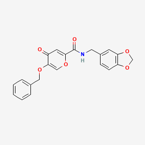 molecular formula C21H17NO6 B2642068 N-(benzo[d][1,3]dioxol-5-ylmethyl)-5-(benzyloxy)-4-oxo-4H-pyran-2-carboxamide CAS No. 1021134-52-0