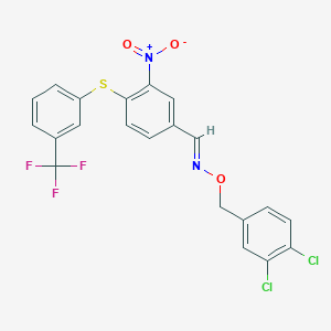 molecular formula C21H13Cl2F3N2O3S B2642082 3-nitro-4-{[3-(trifluoromethyl)phenyl]sulfanyl}benzenecarbaldehyde O-(3,4-dichlorobenzyl)oxime CAS No. 477852-20-3