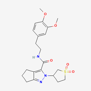 molecular formula C21H27N3O5S B2642089 N-(3,4-dimethoxyphenethyl)-2-(1,1-dioxidotetrahydrothiophen-3-yl)-2,4,5,6-tetrahydrocyclopenta[c]pyrazole-3-carboxamide CAS No. 1040665-72-2