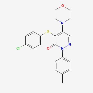 molecular formula C21H20ClN3O2S B2642097 4-[(4-chlorophenyl)sulfanyl]-2-(4-methylphenyl)-5-morpholino-3(2H)-pyridazinone CAS No. 551921-37-0