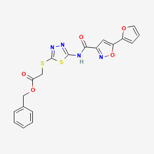 molecular formula C19H14N4O5S2 B2642163 Benzyl 2-((5-(5-(furan-2-yl)isoxazole-3-carboxamido)-1,3,4-thiadiazol-2-yl)thio)acetate CAS No. 1351612-74-2