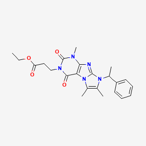 molecular formula C23H27N5O4 B2642166 ethyl 3-(1,6,7-trimethyl-2,4-dioxo-8-(1-phenylethyl)-1H-imidazo[2,1-f]purin-3(2H,4H,8H)-yl)propanoate CAS No. 919030-91-4
