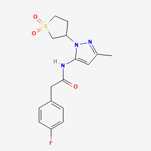 molecular formula C16H18FN3O3S B2642221 N-(1-(1,1-dioxidotetrahydrothiophen-3-yl)-3-methyl-1H-pyrazol-5-yl)-2-(4-fluorophenyl)acetamide CAS No. 1171477-88-5