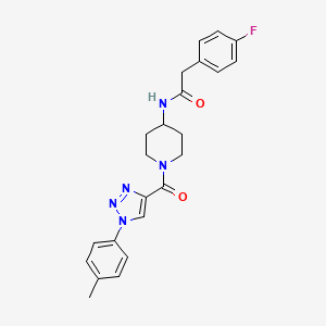 molecular formula C23H24FN5O2 B2642222 2-(4-fluorophenyl)-N-(1-(1-(p-tolyl)-1H-1,2,3-triazole-4-carbonyl)piperidin-4-yl)acetamide CAS No. 1251688-79-5