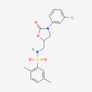 molecular formula C18H19ClN2O4S B2642233 N-((3-(3-chlorophenyl)-2-oxooxazolidin-5-yl)methyl)-2,5-dimethylbenzenesulfonamide CAS No. 954705-53-4