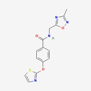 molecular formula C14H12N4O3S B2642257 N-((3-methyl-1,2,4-oxadiazol-5-yl)methyl)-4-(thiazol-2-yloxy)benzamide CAS No. 2034322-58-0