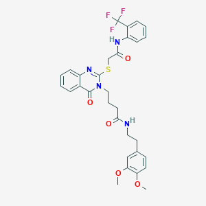 molecular formula C31H31F3N4O5S B2642308 N-[2-(3,4-dimethoxyphenyl)ethyl]-4-{4-oxo-2-[({[2-(trifluoromethyl)phenyl]carbamoyl}methyl)sulfanyl]-3,4-dihydroquinazolin-3-yl}butanamide CAS No. 451464-92-9