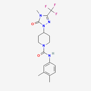 molecular formula C18H22F3N5O2 B2642323 N-(3,4-dimethylphenyl)-4-(4-methyl-5-oxo-3-(trifluoromethyl)-4,5-dihydro-1H-1,2,4-triazol-1-yl)piperidine-1-carboxamide CAS No. 2034512-17-7