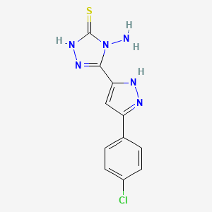 molecular formula C11H9ClN6S B2642324 4-amino-5-[3-(4-chlorophenyl)-1H-pyrazol-5-yl]-4H-1,2,4-triazole-3-thiol CAS No. 1028417-93-7