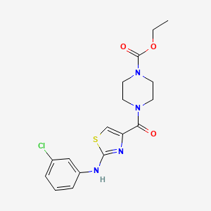 molecular formula C17H19ClN4O3S B2642458 Ethyl 4-(2-((3-chlorophenyl)amino)thiazole-4-carbonyl)piperazine-1-carboxylate CAS No. 1203251-08-4