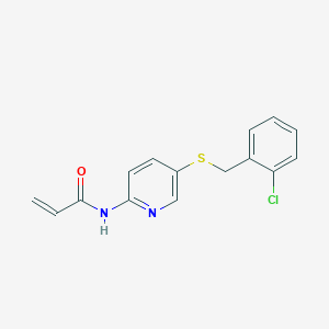 molecular formula C15H13ClN2OS B2642537 N-[5-[(2-Chlorophenyl)methylsulfanyl]pyridin-2-yl]prop-2-enamide CAS No. 2305480-37-7