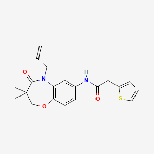 molecular formula C20H22N2O3S B2642632 N-(5-allyl-3,3-dimethyl-4-oxo-2,3,4,5-tetrahydrobenzo[b][1,4]oxazepin-7-yl)-2-(thiophen-2-yl)acetamide CAS No. 921790-57-0