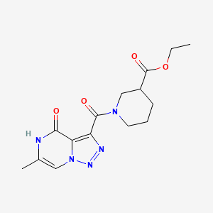 molecular formula C15H19N5O4 B2642659 Ethyl 1-(6-methyl-4-oxo-4,5-dihydro-[1,2,3]triazolo[1,5-a]pyrazine-3-carbonyl)piperidine-3-carboxylate CAS No. 1795299-41-0