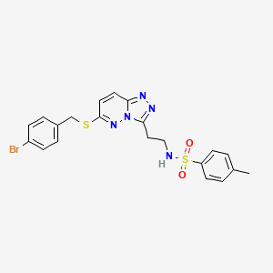 molecular formula C21H20BrN5O2S2 B2642714 N-[2-(6-{[(4-bromophenyl)methyl]sulfanyl}-[1,2,4]triazolo[4,3-b]pyridazin-3-yl)ethyl]-4-methylbenzene-1-sulfonamide CAS No. 872998-21-5