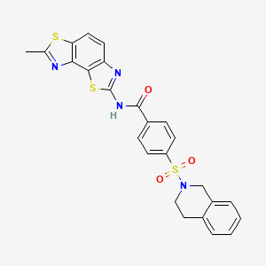 molecular formula C25H20N4O3S3 B2642742 N-{11-methyl-3,10-dithia-5,12-diazatricyclo[7.3.0.0^{2,6}]dodeca-1(9),2(6),4,7,11-pentaen-4-yl}-4-(1,2,3,4-tetrahydroisoquinoline-2-sulfonyl)benzamide CAS No. 441290-17-1
