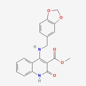 molecular formula C19H16N2O5 B2642745 Methyl 4-((benzo[d][1,3]dioxol-5-ylmethyl)amino)-2-oxo-1,2-dihydroquinoline-3-carboxylate CAS No. 1251602-70-6