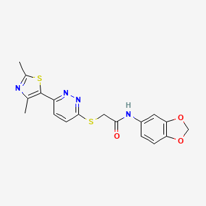 molecular formula C18H16N4O3S2 B2642867 N-(2H-1,3-BENZODIOXOL-5-YL)-2-{[6-(2,4-DIMETHYL-1,3-THIAZOL-5-YL)PYRIDAZIN-3-YL]SULFANYL}ACETAMIDE CAS No. 894007-64-8