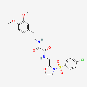 molecular formula C22H26ClN3O7S B2642874 N-{[3-(4-chlorobenzenesulfonyl)-1,3-oxazolidin-2-yl]methyl}-N'-[2-(3,4-dimethoxyphenyl)ethyl]ethanediamide CAS No. 874804-80-5