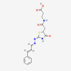 molecular formula C17H18N4O4S B2642937 3-(2-((E)-4-oxo-2-((E)-((E)-3-phenylallylidene)hydrazono)thiazolidin-5-yl)acetamido)propanoic acid CAS No. 637317-51-2