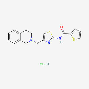 molecular formula C18H18ClN3OS2 B2643037 N-(4-((3,4-dihydroisoquinolin-2(1H)-yl)methyl)thiazol-2-yl)thiophene-2-carboxamide hydrochloride CAS No. 1216909-54-4