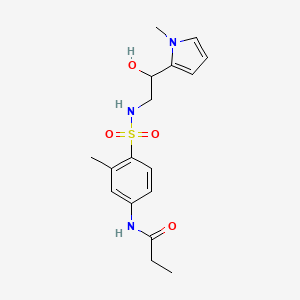 molecular formula C17H23N3O4S B2643083 N-(4-(N-(2-hydroxy-2-(1-methyl-1H-pyrrol-2-yl)ethyl)sulfamoyl)-3-methylphenyl)propionamide CAS No. 1448129-68-7