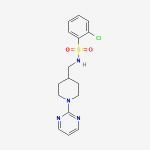 molecular formula C16H19ClN4O2S B2643085 2-chloro-N-((1-(pyrimidin-2-yl)piperidin-4-yl)methyl)benzenesulfonamide CAS No. 1234919-14-2
