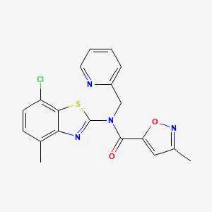 molecular formula C19H15ClN4O2S B2643101 N-(7-chloro-4-methyl-1,3-benzothiazol-2-yl)-3-methyl-N-[(pyridin-2-yl)methyl]-1,2-oxazole-5-carboxamide CAS No. 953233-80-2