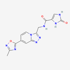 molecular formula C14H12N8O3 B2643147 N-((7-(3-methyl-1,2,4-oxadiazol-5-yl)-[1,2,4]triazolo[4,3-a]pyridin-3-yl)methyl)-2-oxo-2,3-dihydro-1H-imidazole-4-carboxamide CAS No. 2034447-50-0