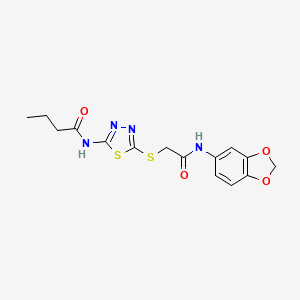 molecular formula C15H16N4O4S2 B2643185 N-[5-({[(2H-1,3-benzodioxol-5-yl)carbamoyl]methyl}sulfanyl)-1,3,4-thiadiazol-2-yl]butanamide CAS No. 868976-20-9