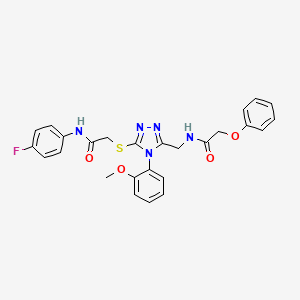molecular formula C26H24FN5O4S B2643243 N-(4-fluorophenyl)-2-((4-(2-methoxyphenyl)-5-((2-phenoxyacetamido)methyl)-4H-1,2,4-triazol-3-yl)thio)acetamide CAS No. 394214-89-2