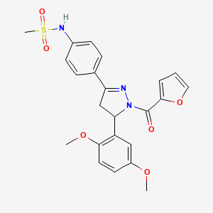 molecular formula C23H23N3O6S B2643256 N-(4-(5-(2,5-dimethoxyphenyl)-1-(furan-2-carbonyl)-4,5-dihydro-1H-pyrazol-3-yl)phenyl)methanesulfonamide CAS No. 863002-00-0