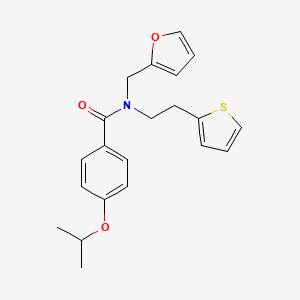 molecular formula C21H23NO3S B2643344 N-(furan-2-ylmethyl)-4-isopropoxy-N-(2-(thiophen-2-yl)ethyl)benzamide CAS No. 1396853-25-0